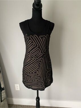 Express Black Sleeveless Tunic with Bronze Metallic Embroidery